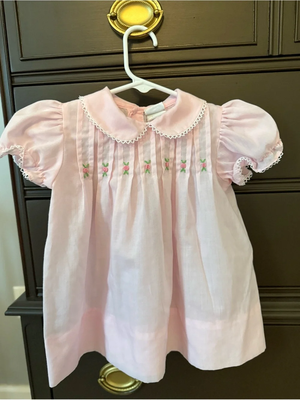 Pink Smocked Baby Dress with Floral Embroidery